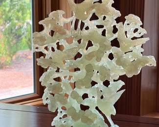LARGE CHINESE JADE BIRD FLOWER  TREE CARVING