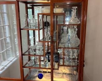 CHINA CABINET CHINESE ASYMMETRICAL SHELVES ROSEWOD DISPLAY CHINA CABINET WITH CUT CRYSTAL FROM WATERFORD, PARKA, TIFFANY ...