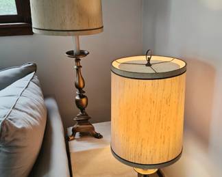 Vintage Brass Lamps & 1960's Itatian Travertine square end table stand