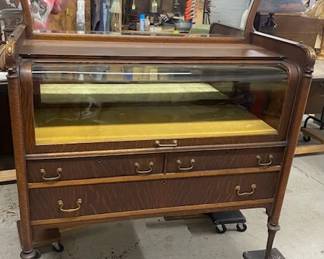 Curved Glass Oak Display Cabinet