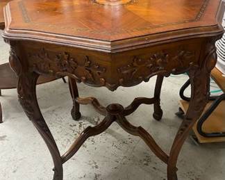 Carved Inlaid Octagon Table