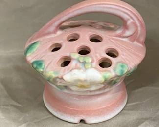 Roseville White Rose Flower Frog- Pink