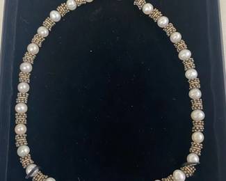 Sterling & 14 KT Necklace w/Pearls