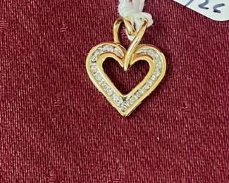 10 KT Heart Pendant w/Diamonds- 1.0 Grams