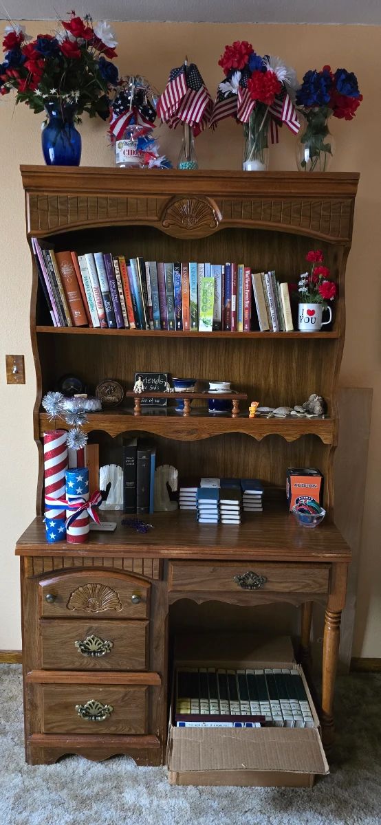 Desk with bookcase.