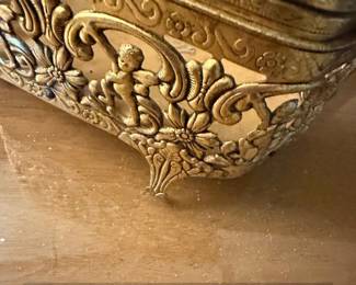 Vintage GoldTone Ormolu Filigree Cherub Jewelry Box second image
