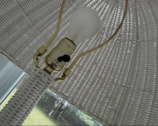 Vintage White Wicker Floor Lamp with Dome Shade second image