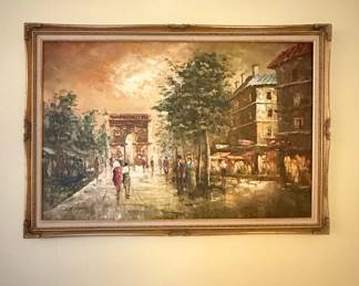 Vintage Parisian Street Scene Oil Painting by Henri Rogers
