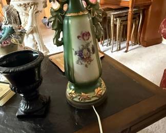 Vintage Green Porcelain Floral Urn Table Lamp  Royal Bonn Style third image