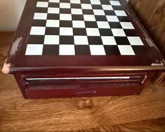 Vintage Wooden MultiGame Chess and Checkers Board with Storage