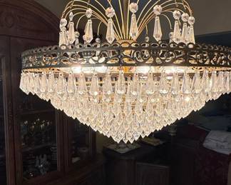 Vintage Tiered Brass  Crystal Chandelier second image