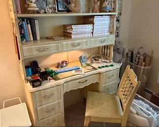 Vintage Henry Link French Provincial Desk, Hutch, and Chair