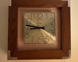 Vintage Linden Square Wall Clock with Cane Inlay and SilverTone Corner Brackets