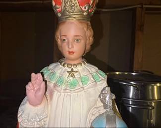 Vintage Infant Jesus of Prague Chalkware Statue with Crown and Orb third image
