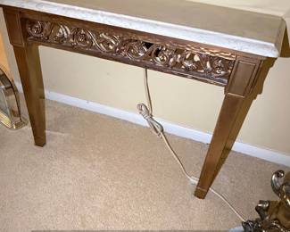 Vintage Hollywood Regency GoldTone MarbleTop Console Table