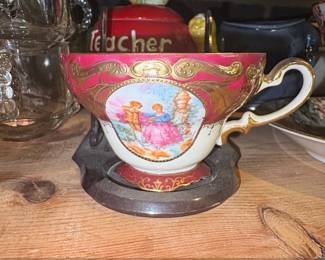 Vintage Courting Couple Demitasse Teacup and Saucer Set