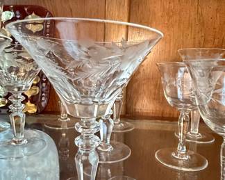 Vintage Etched Floral Crystal Cocktail Coupes, Cambridge Rose Point second image
