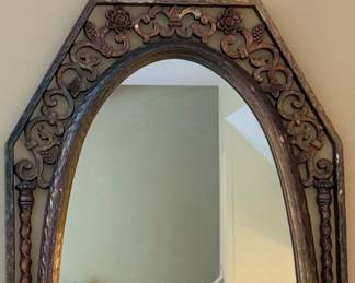 Vintage Syroco Octagonal Wall Mirror with Floral Scrollwork second image