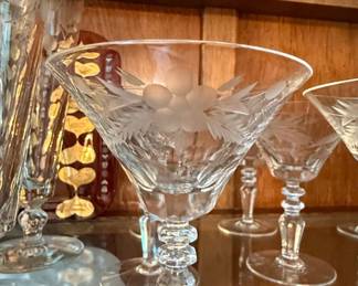 Vintage Etched Floral Crystal Cocktail Coupes, Cambridge Rose Point third image