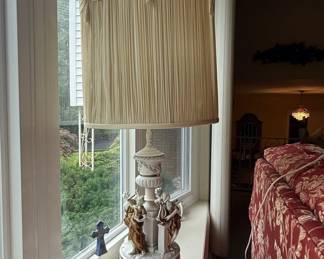 Vintage Capodimonte Style Porcelain Figural Muses Table Lamp