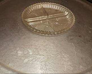 Vintage Aluminum Pedestal Serving Tray with Divided Glass Insert  Farberware second image