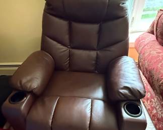 Brown Faux Leather Power Lift Recliner with Massage and Heat