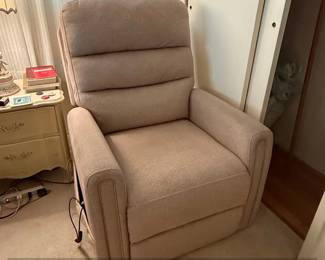 Beige Fabric Power Lift Recliner with Massage and Heat