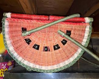 Vintage Watermelon Wicker Picnic Basket