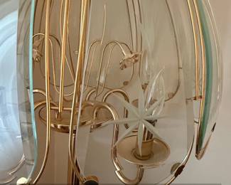 Vintage Hollywood Regency Lotus Floor Lamp with Etched Glass Shades second image