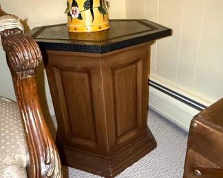 Vintage Hexagonal Wood End Table with Inset Top by Hekman Furniture