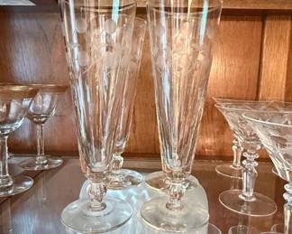 Vintage Etched Pilsner Glasses  Floral and Polka Dot Design