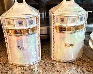 White Block Germany Iridescent Lusterware Canister Set