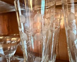 Vintage Etched Pilsner Glasses  Floral and Polka Dot Design second image