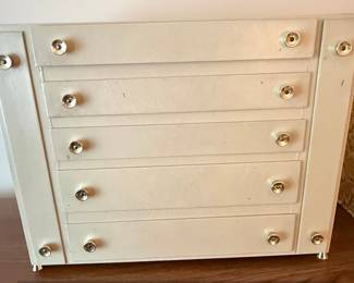 Vintage Cream Painted Wooden FiveDrawer Jewelry Chest