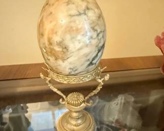 Vintage Marble Egg on Ornate GoldTone Stand