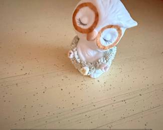 Vintage Napcoware Porcelain Sleeping Owl Figurine with Floral Wreath