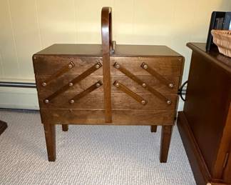 Vintage Strommen Bruk Hamar Norway Accordion Sewing Box on Legs