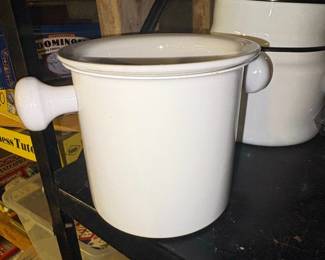 Vintage White Enamel Teapot Warmer or Fondue Pot second image
