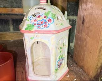 Ceramic Gazebo Candle Holder with Butterfly and Floral Motifs