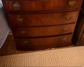 Vintage Mahogany Bow Front Chest of Drawers with Grape Motif Hardware