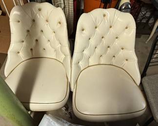 Vintage MidCentury Modern Tufted Vinyl Swivel Dining Chairs  Set of