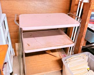 vintage pink MCM tray cart