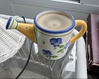Vintage Hand Painted Ceramic Watering Can Vase Planter