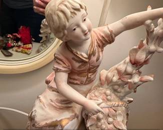 Vintage Figural Porcelain Lamp  Girl with Fruit Basket, possibly Capodimonte style second image