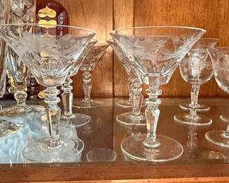 Vintage Etched Floral Crystal Cocktail Coupes, Cambridge Rose Point