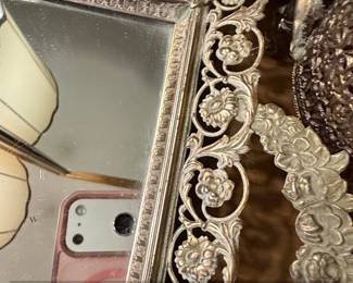 Vintage SilverTone Floral Filigree Vanity Tray with Easel second image
