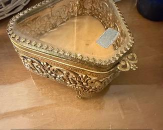 Vintage GoldTone Ormolu Filigree Cherub Jewelry Box