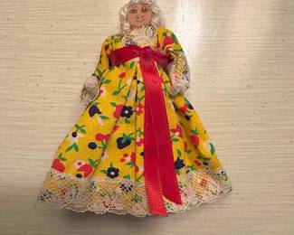 Vintage Folk Art Cloth Doll  Yellow Floral Dress