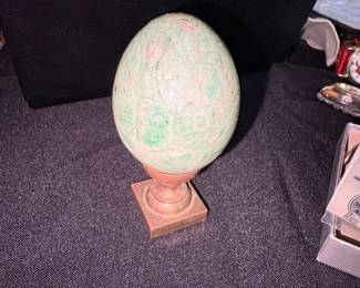 Decorative Green Stone Egg on BrassTone Stand