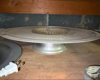 Vintage Aluminum Pedestal Serving Tray with Divided Glass Insert  Farberware